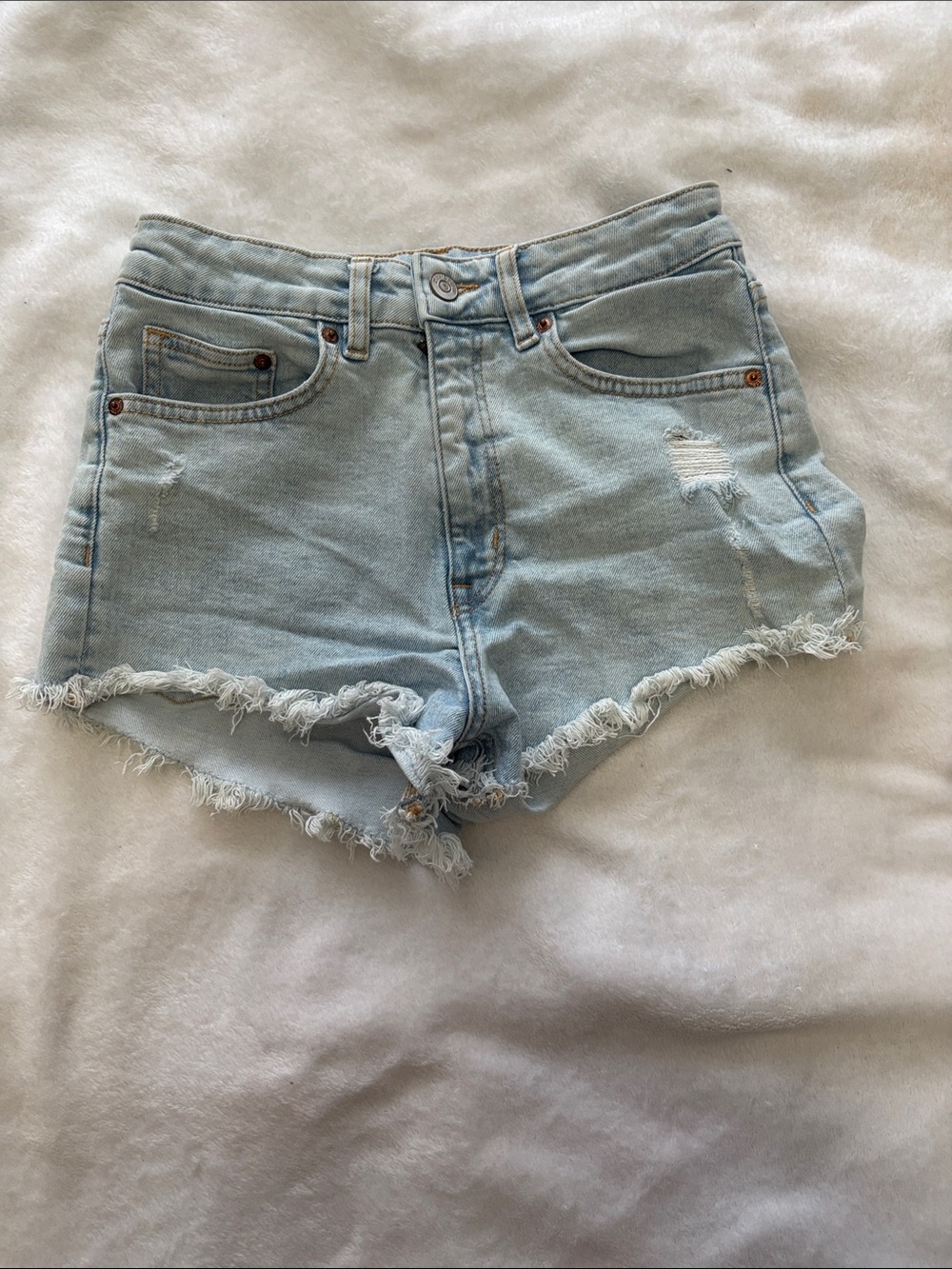 H&M Light Blue Distressed Denim Cutoff Shorts